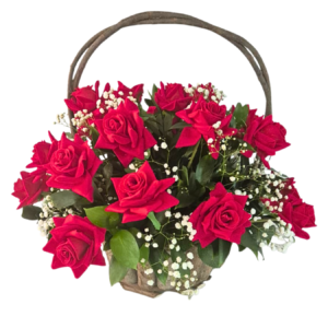 *Red Roses in a Basket & FREE GIFT